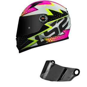 Capacete LS2 FF358 Speedy Branco e Rosa Mais Viseira Fumê