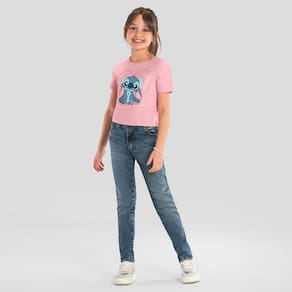 Blusa infantil menina Stitch com glitter Rosa Brandili