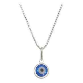 Corrente Prata Feminina Com Mini Olho Grego Azul Prata 925