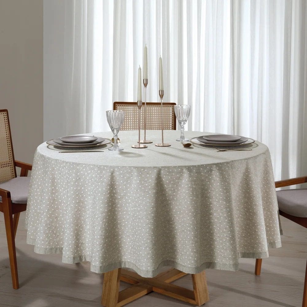 Toalha Mesa Redonda Döhler Clean Linhares Paloma Bege 8 Lugares