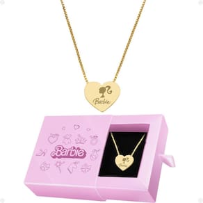 Colar Feminino Aço Inox Banhado + Pingente Coração Barbie +