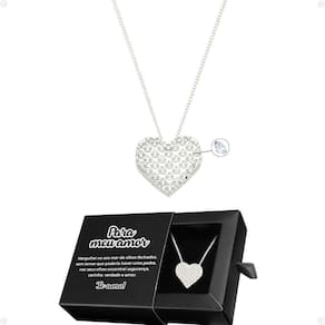 Colar Feminino Aço Inoxidável Prata + Pingente Coração