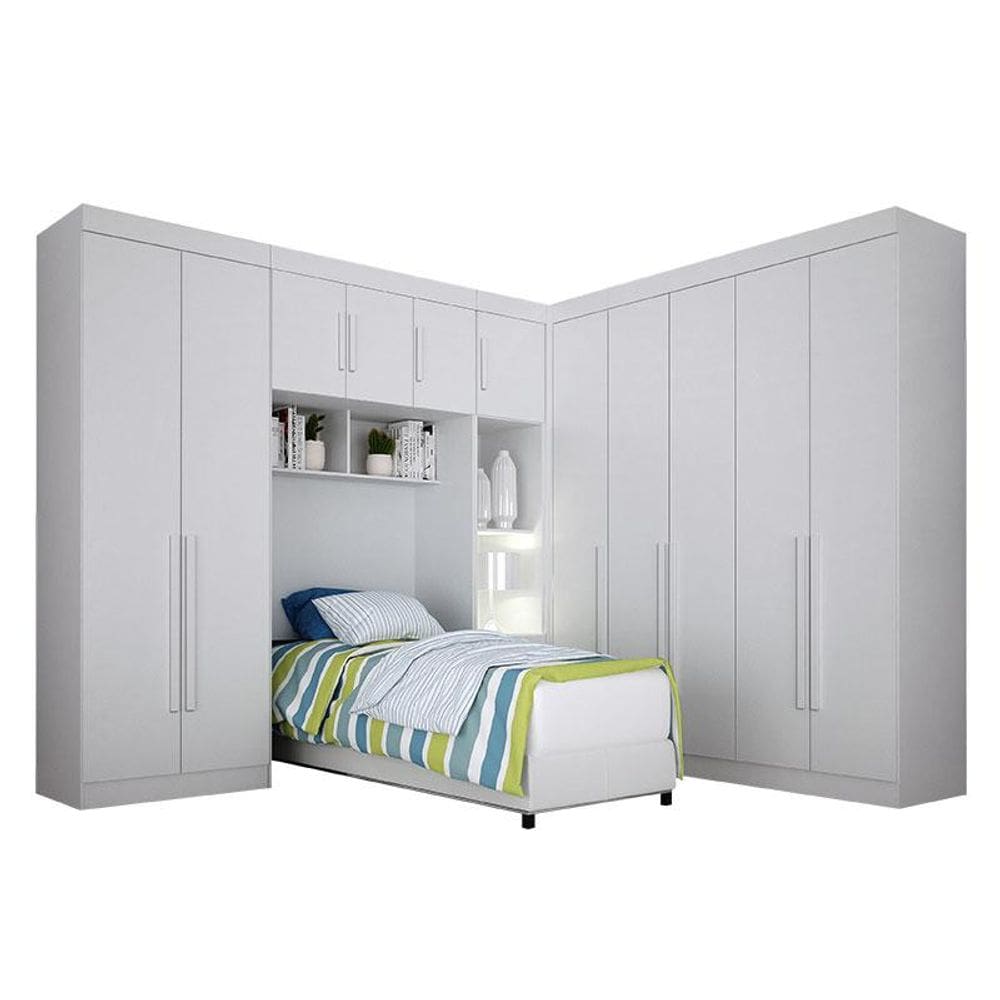 Quarto de Solteiro Modulado 11 Portas Orion Branco – Leifer Móveis