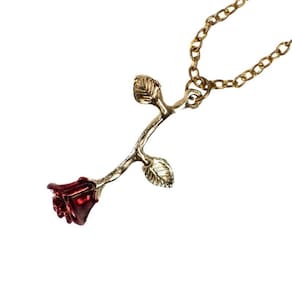Colar Corrente Feminino Rosa Vermelha 3,5Cm Dourado