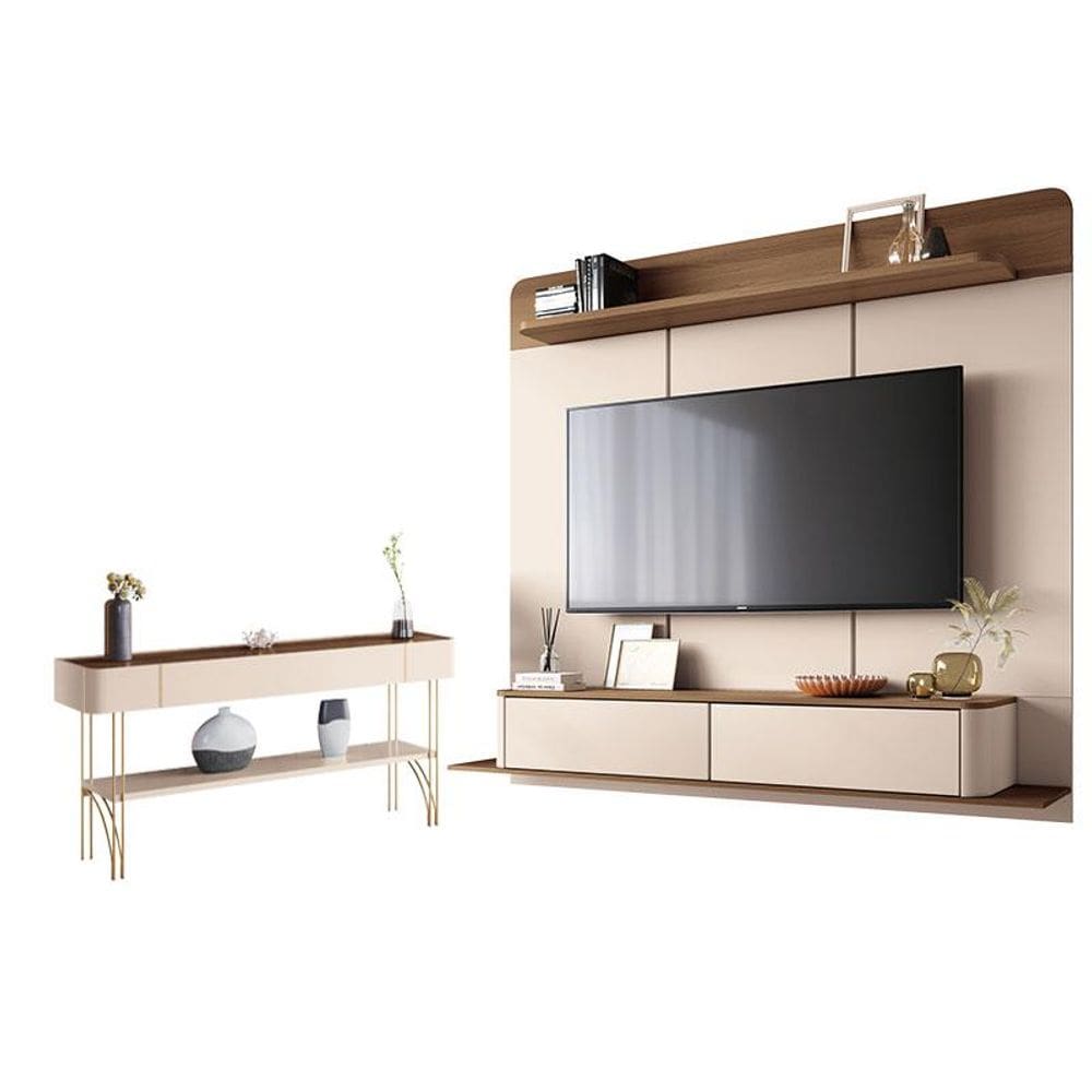 Home Suspenso Galax e Aparador Vivant Castanho Off White - HB Móveis