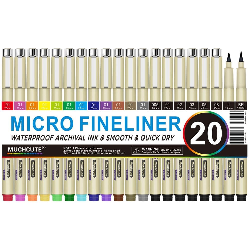 Canetas de desenho Micro Fineliner Drawing Art Muchcute, conjunto de 20, à prova d`água