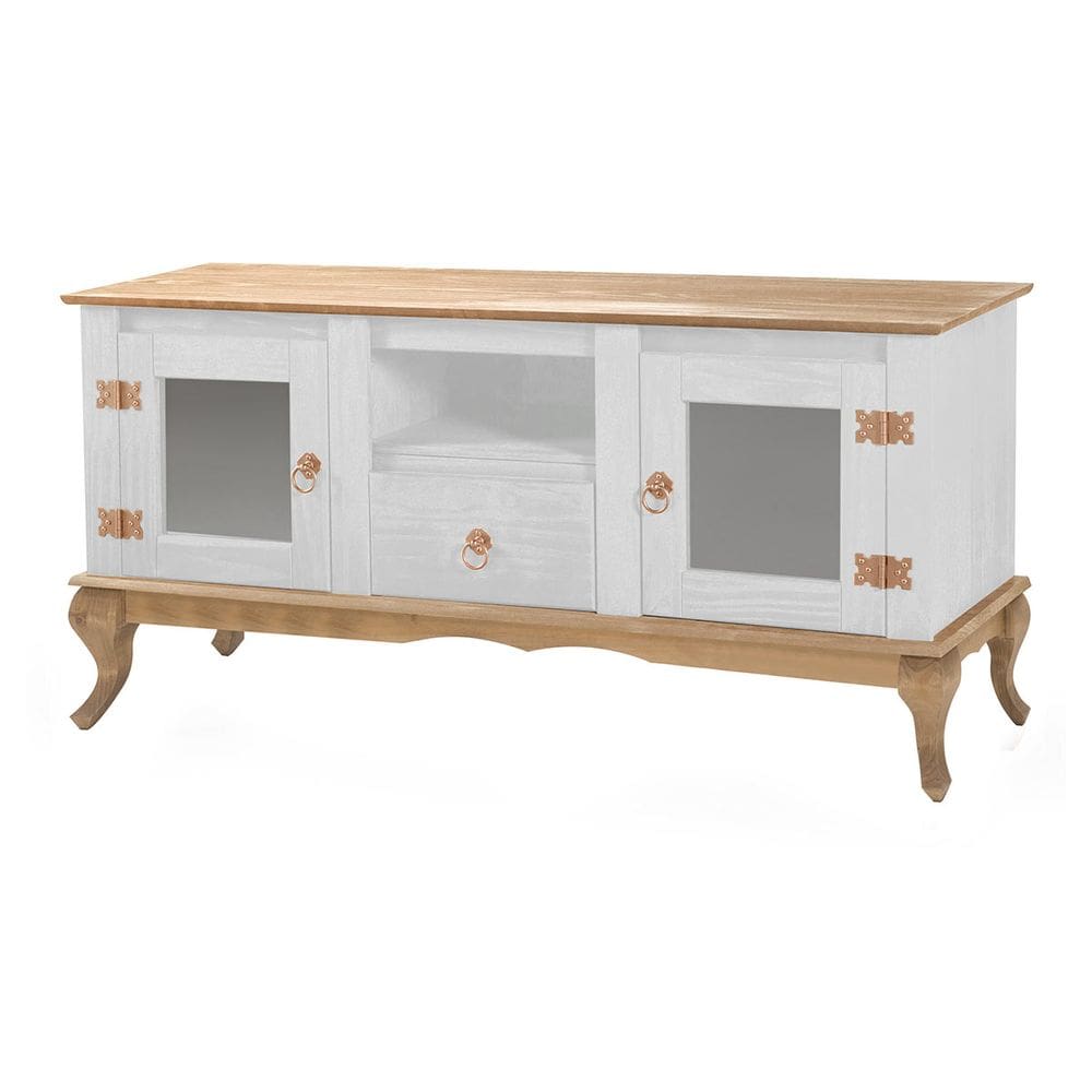 Rack para TV com Pés Luiz XV 2 Portas 1 Gaveta e Nicho D200 - Branco Rustic