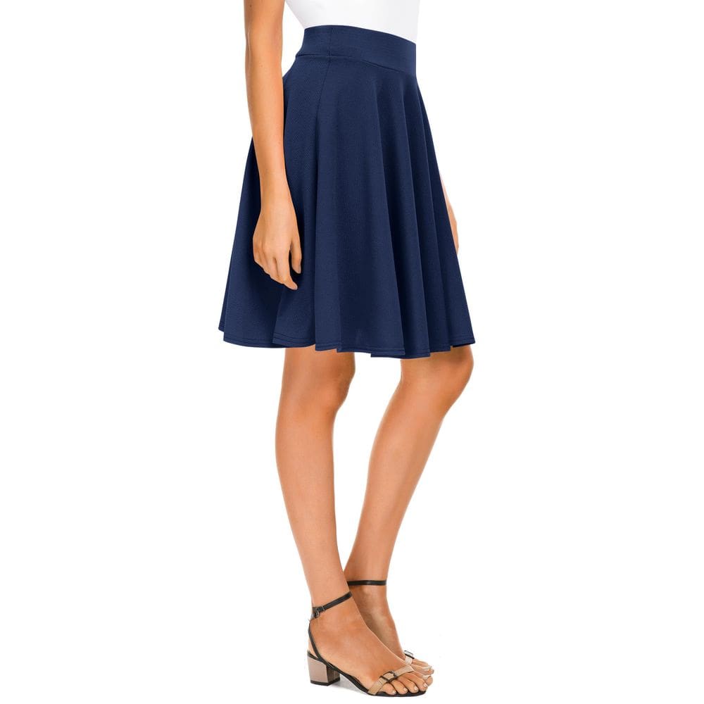 Saia midi Urban CoCo versátil, elástica, larga, azul marinho, feminina