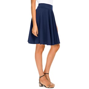 Saia midi Urban CoCo versátil, elástica, larga, azul marinho, feminina