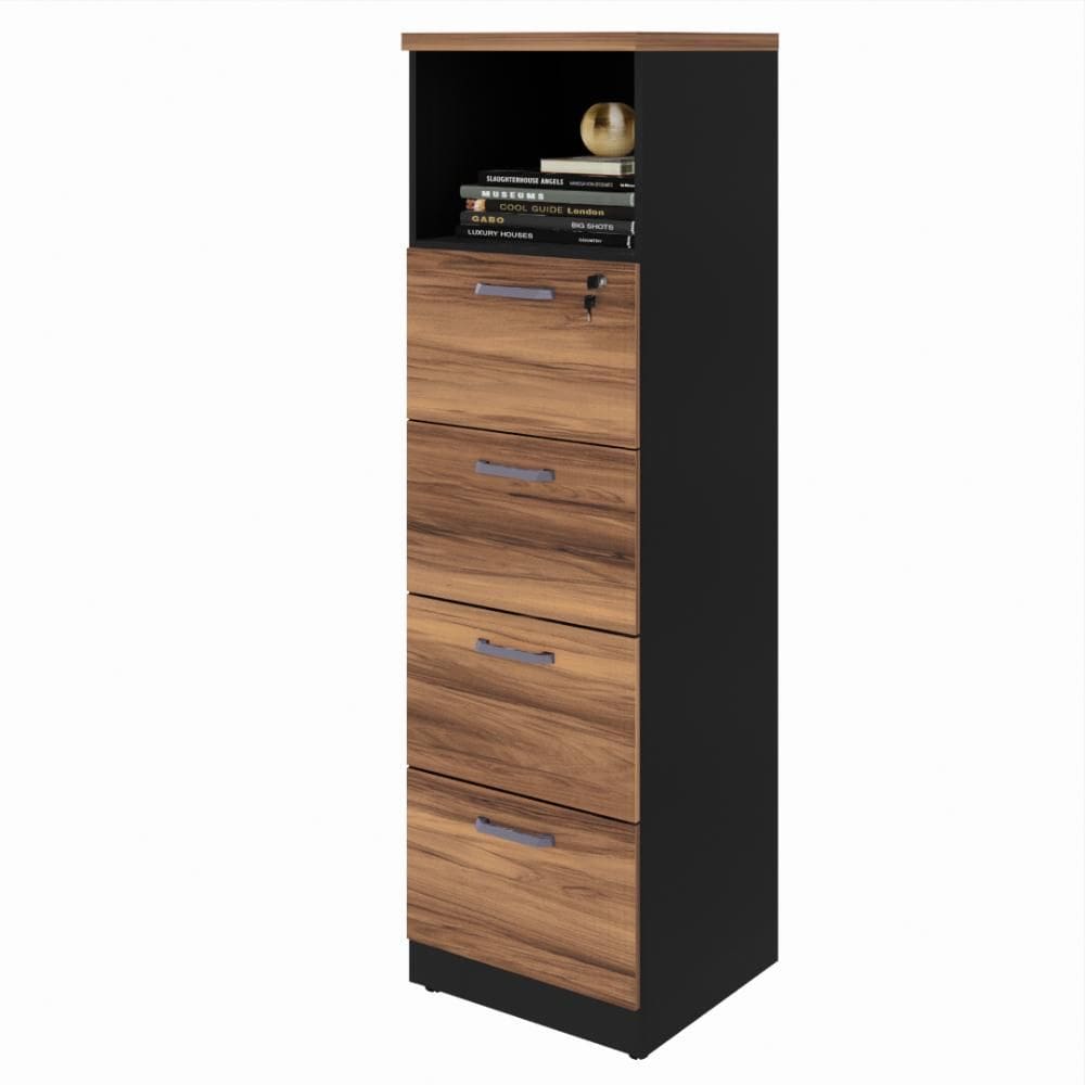 Armário de Escritório Arquivo 4 Gavetas com Chave Yaris YAR4716 Office 47cm Marrom/Preto
