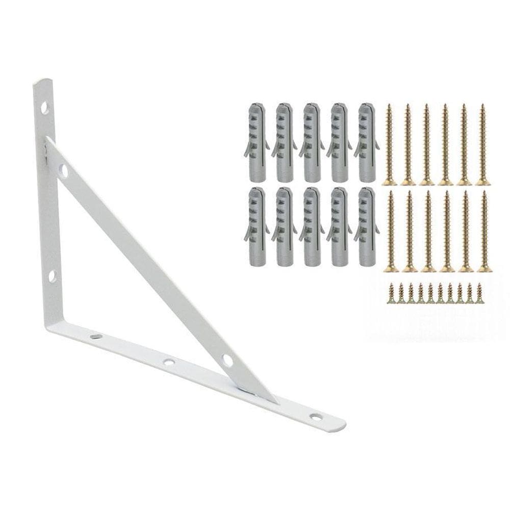 8 X Mão Francesa Branca 20Cm Com Kit De Parafuso E Bucha