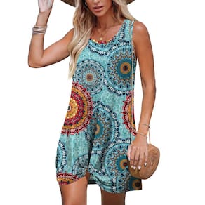 Roupas de banho BKRIVE para mulheres 2025, capa de natação, vestidos de férias na praia, Cruise Essentials, azul, Mandala, 3GG
