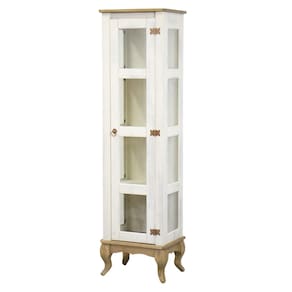 Cristaleira 1 Porta 3 Prateleiras Pés Luiz XV Lateral de Vidro D161VL - Branco Rustic