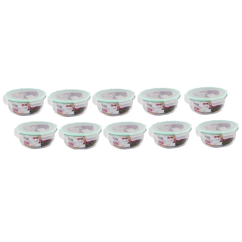 Pote de Vidro 950ml 10 Peças com Fechamento Hermético 4 Travas Marmita Forno Freezer Microondas