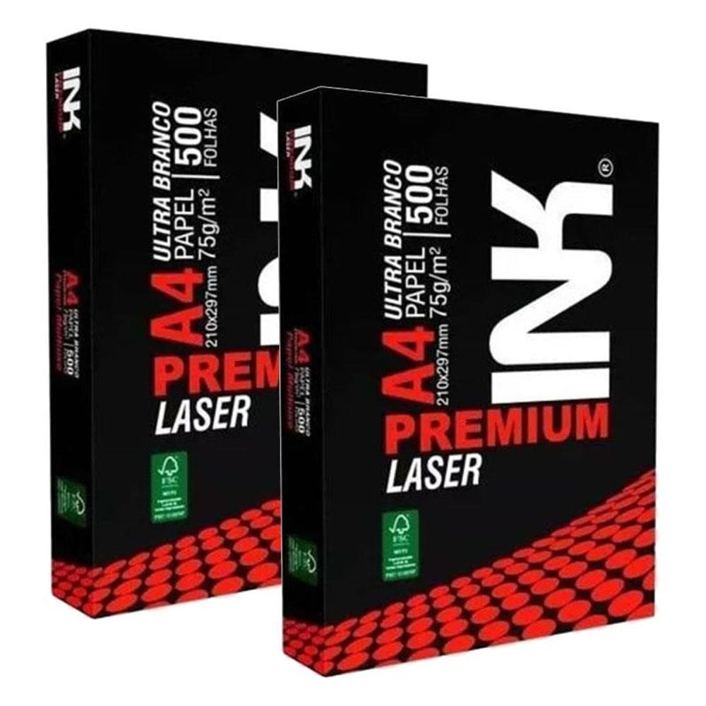 Papel Sulfite A4 75g 500 Folhas Premium Laser Branco 2 Unidades - INK
