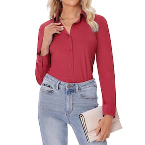 Camisas de botão Siliteelon para mulheres vermelhas GG
