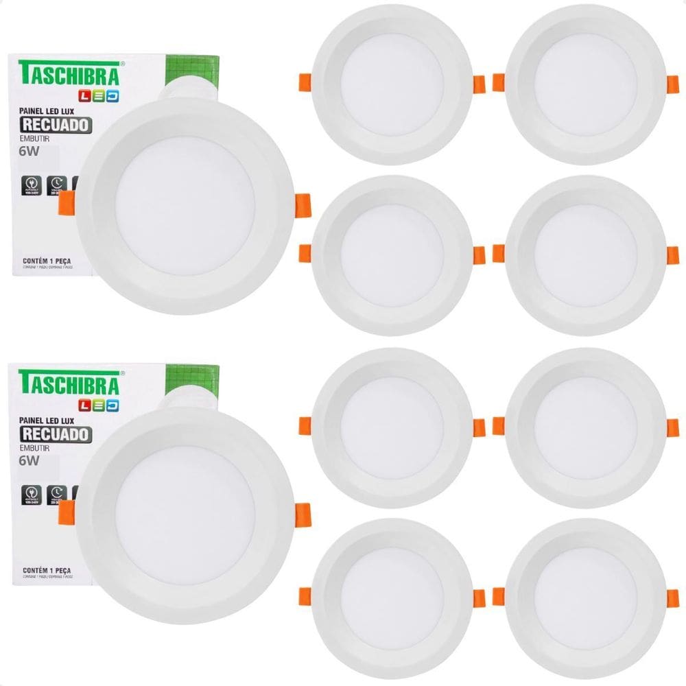 10 Painel De Led Redondo Embutir Recuado 6W Bivolt 3000K
