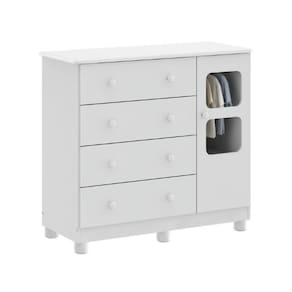 Cômoda Infantil Uli Peroba 100% MDF Branco 1 Porta 4 Gavetas