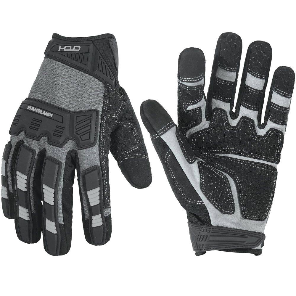 Luvas de trabalho HANDLANDY Impact Reducing com aderência em preto e branco