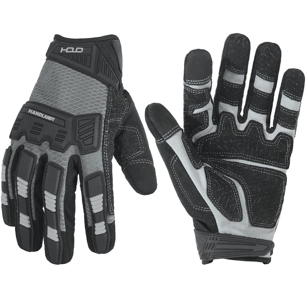 Luvas de trabalho HANDLANDY Impact Reducing com aderência em preto e branco