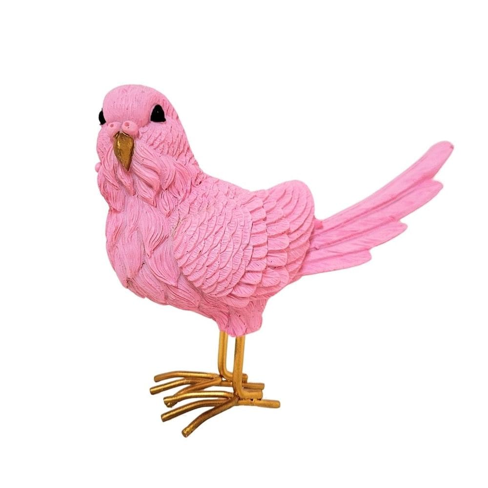 Pássaro Decorativo Rosa e Dourado em Resina e Metal 16cm - Home Design