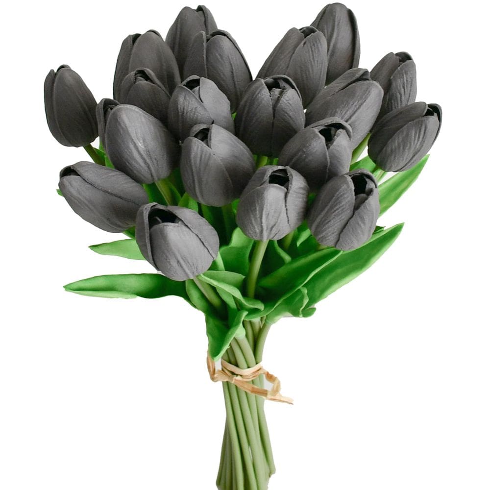 Flores falsas de seda de tulipa artificial Mandy`s Dark Grey x20