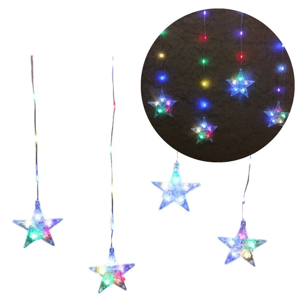 Cortina 16 Estrelas Cascata LED Color 224 Lâmpadas Pisca 8 Funções 3 metros - Bela Flor