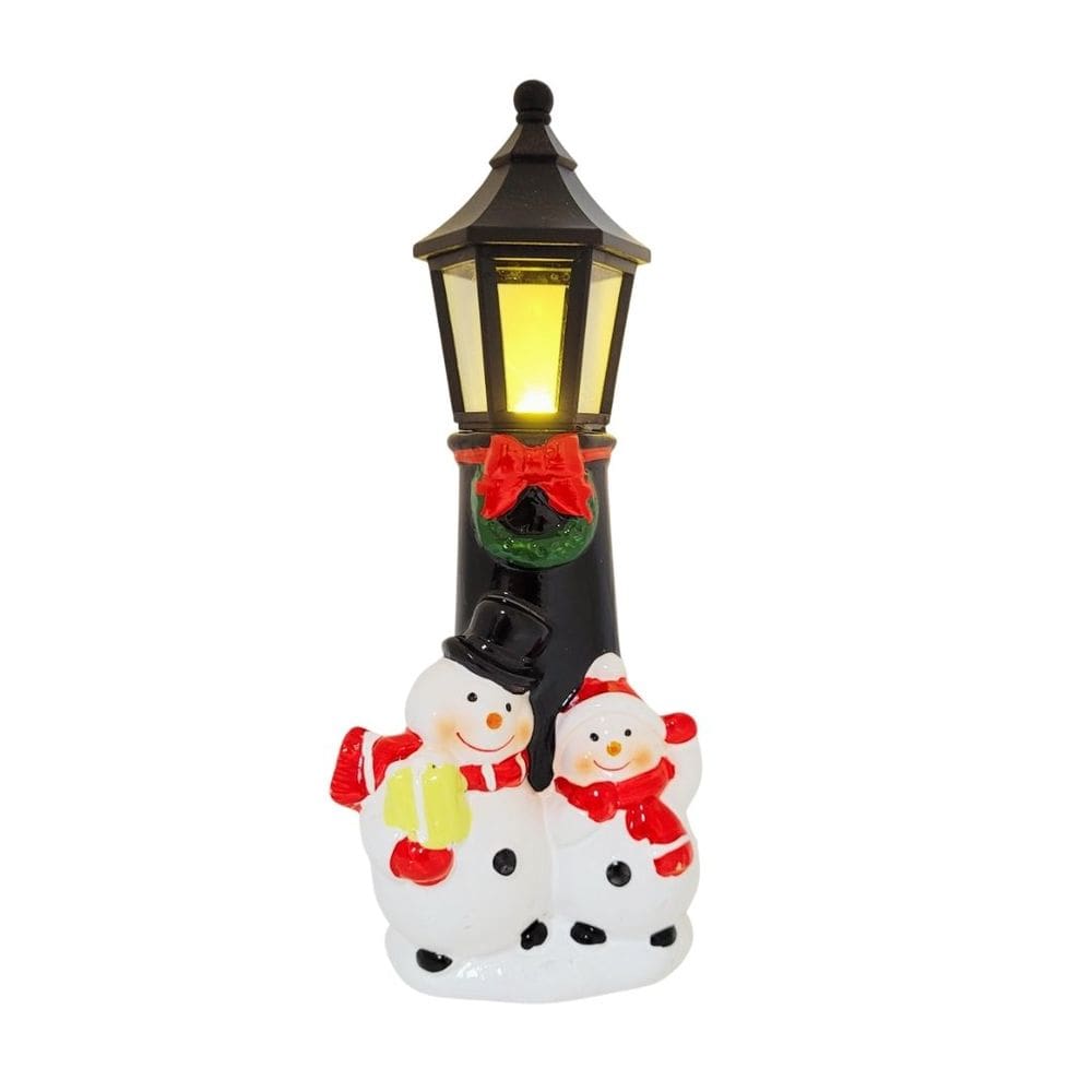 Poste Natalino Iluminado LED Cerâmica Decorativa Boneco de Neve 24cm - Nataluz