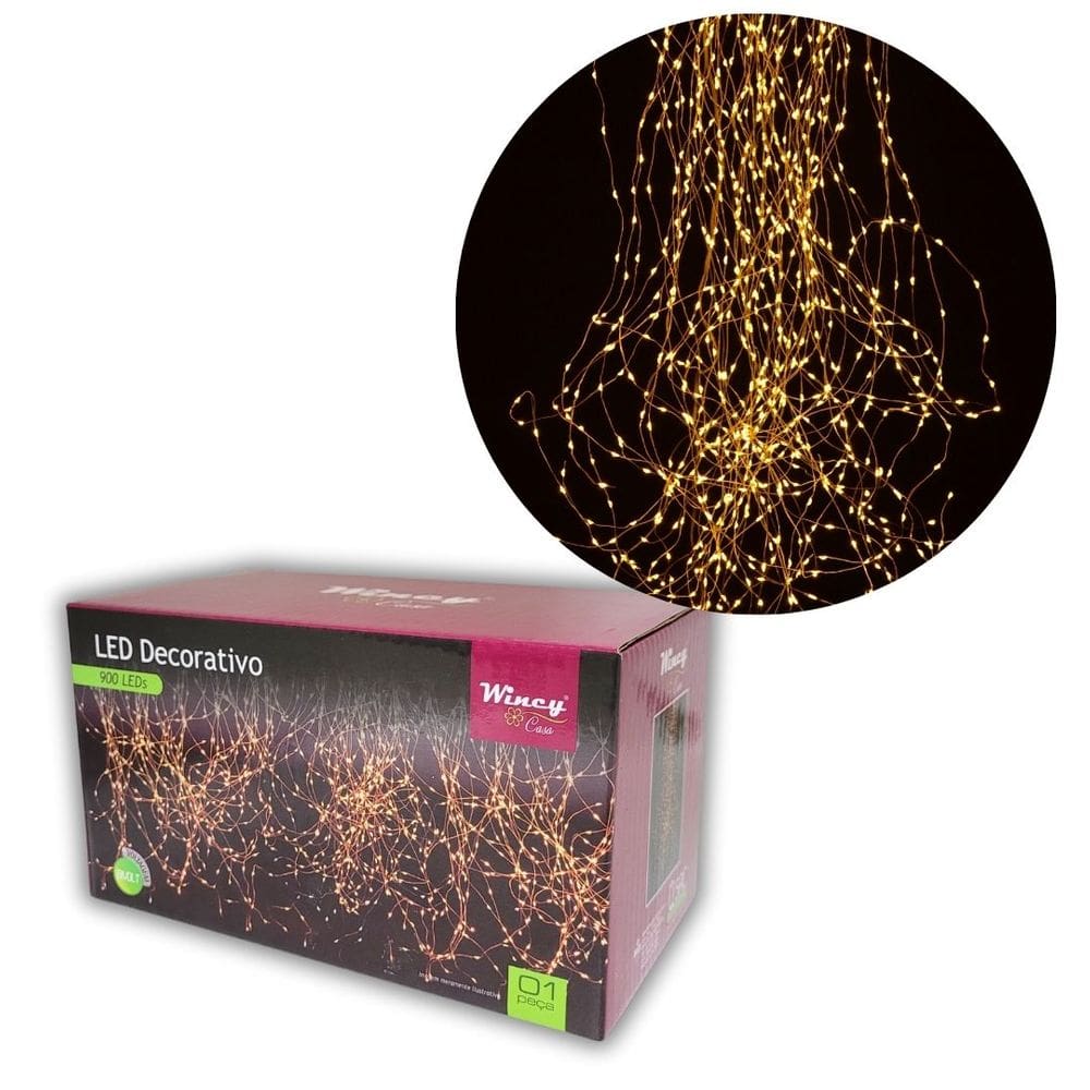 Cascata Decorativa 900 LEDS Cortina Fio de Luz Branco Quente Fixo 6m x 75cm Bivolt - Wincy Casa