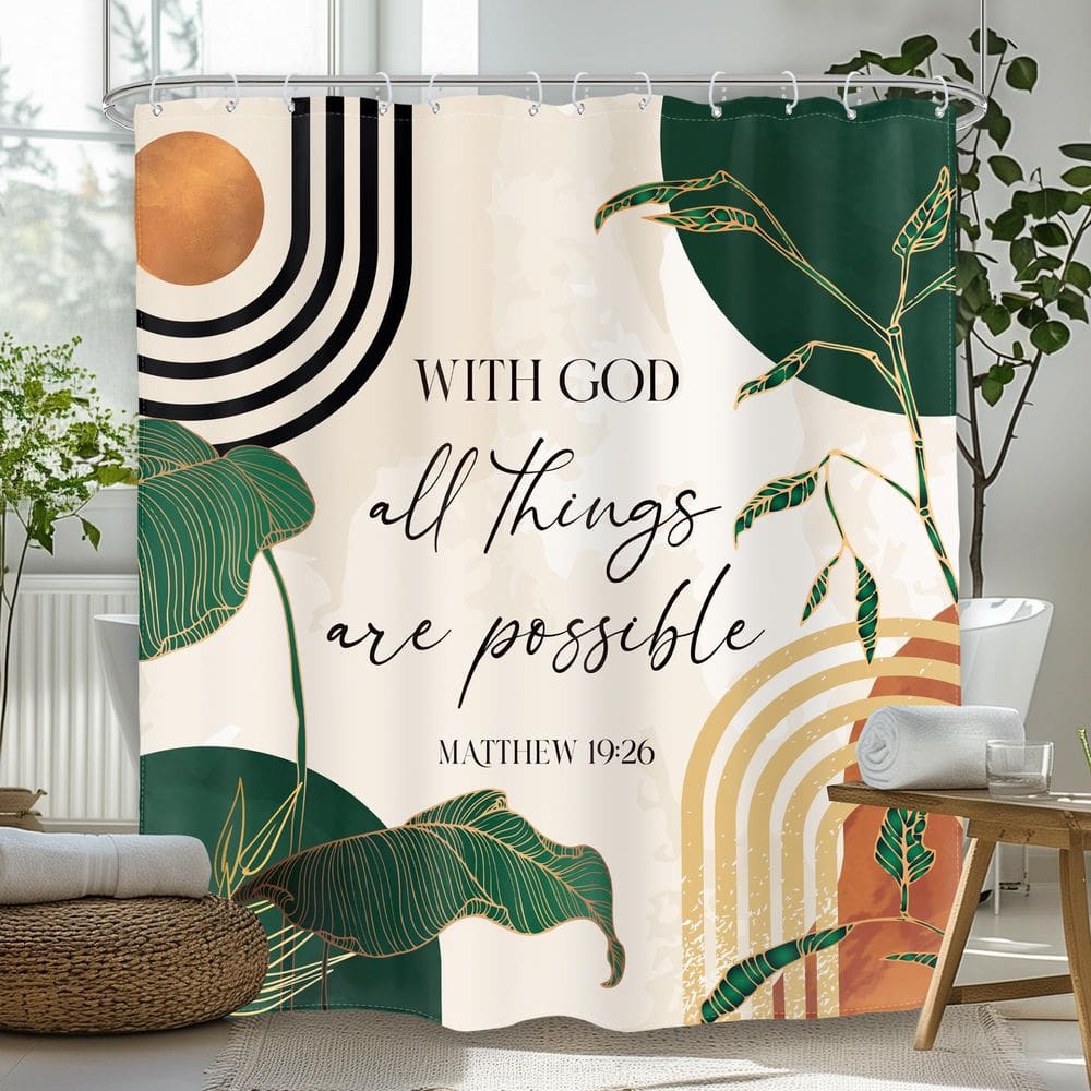 Cortina de chuveiro Glawry Green Boho Bible Verse 180x180cm Poliéster