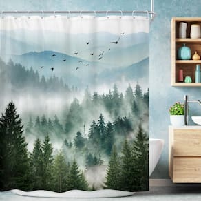 Cortina de chuveiro Riyidecor Extra Long Green Mountain 180x200cm