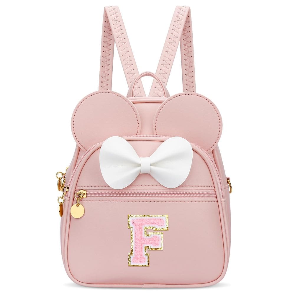 Mini mochila KKXIU Girls Initial Bowknot de couro sintético rosa