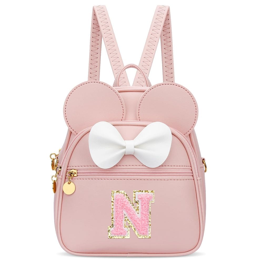 Mini mochila KKXIU Girls Initial Bowknot de couro sintético rosa