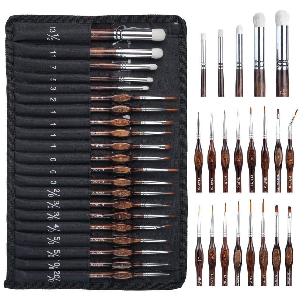 Conjunto de pincéis de pintura Nicpro Miniature Dry Brush 21 unidades com estojo