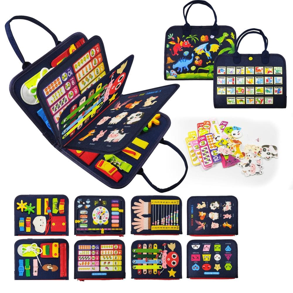Brinquedo LearnToy Montessori Busy Board para meninos de 1 a 4 anos com alça