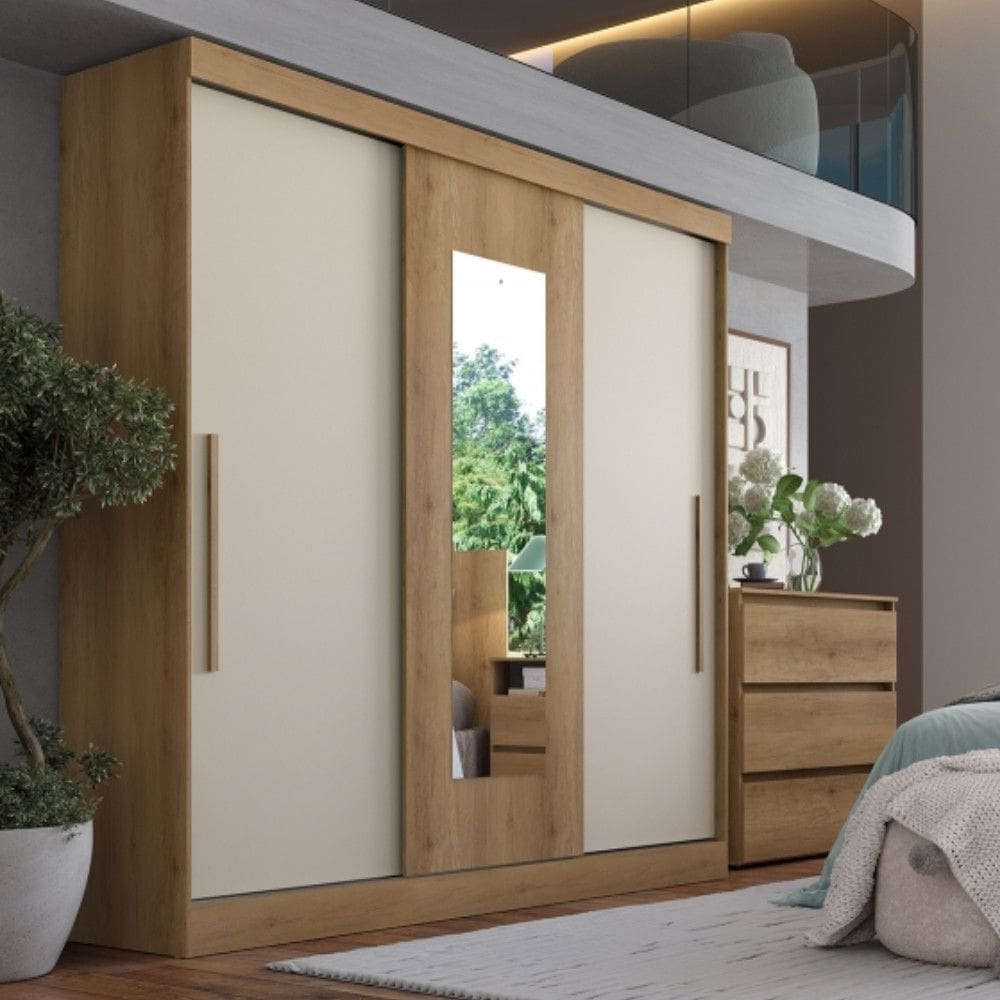 Guarda Roupa Casal Flex com Espelho 3 Portas de Correr Vision GlassTHB
