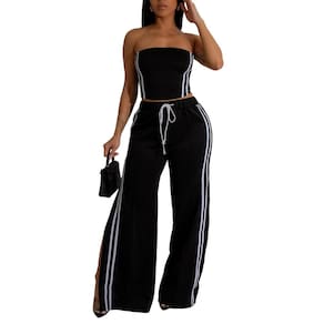 Roupas de duas peças CHEZVOGUE Summer para mulheres listradas