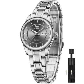 Relógio OPK Silver Classic Fashion em aço inoxidável feminino