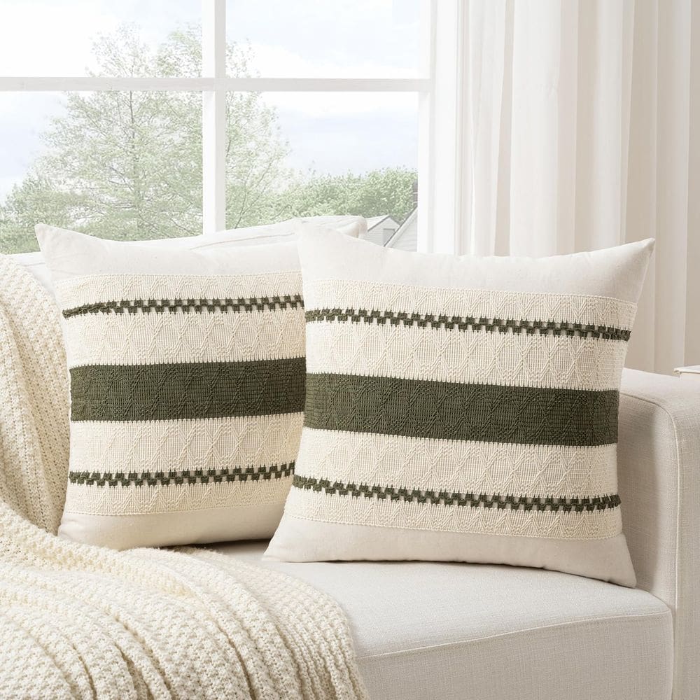 Capa de almofada Fancy Homi Boho verde oliva de algodão 60x60cm
