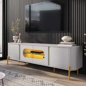 Rack para TV Até 55 Polegadas com LED e Vidro Reflecta 4 Portas com Pés Juquehy Bechara
