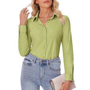 Camisas de botão para mulheres Siliteelon Slim Fit 2GG, amarelo, verde