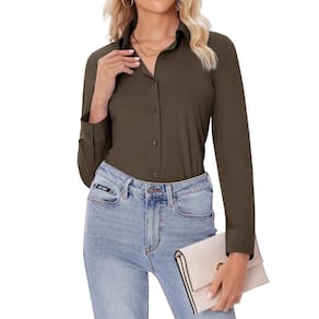 Camisas de botão Siliteelon para mulheres Coffee Brown 3XL