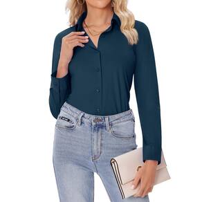 Camisas de botão para mulheres Siliteelon Slim Fit 2GG, azul
