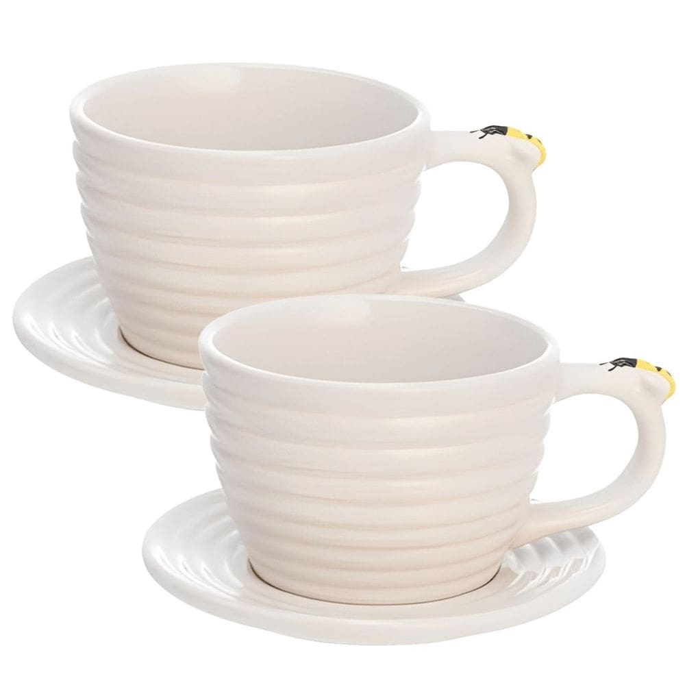 Jogo de Xícaras em Porcelana para Café Bee Branca Com Pires 230ML - 4 Peças