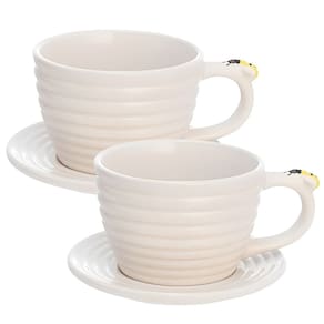 Jogo de Xícaras em Porcelana para Café Bee Branca Com Pires 230ML - 4 Peças