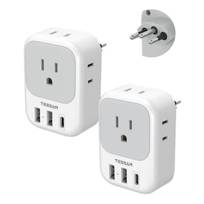 Adaptador de alimentação TESSAN Type N Plug Brasil com 3 portas USB e 4 tomadas