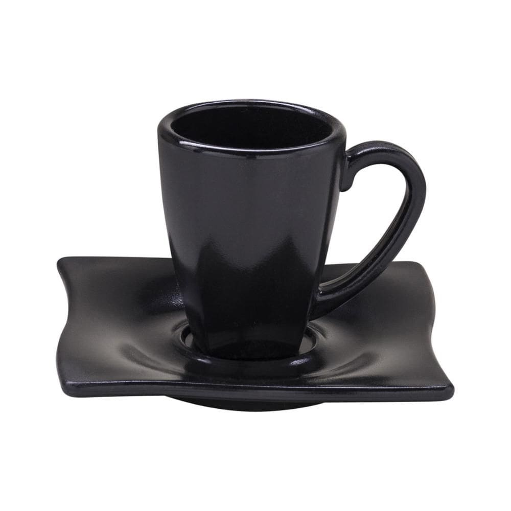 Xícara Elegance Para Café Com Pires 80ml Preta em Policarbonato Linha Profissional Cook VEM