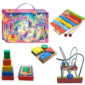Kit 5 Brinquedos Pedagógicos Em Madeira + 6 Livros Infantil