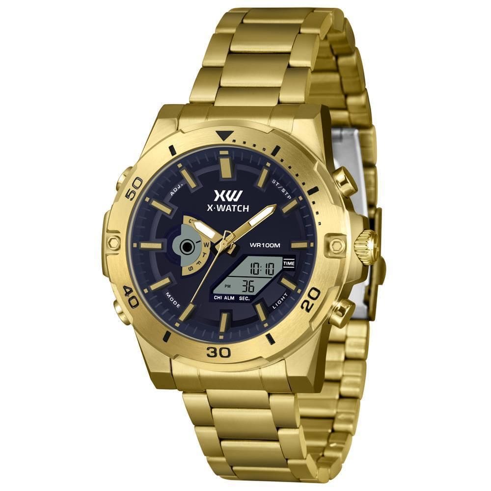 Relógio X-Watch Masculino Ref: Xmgsa015 D1Kx Anadigi Dourado