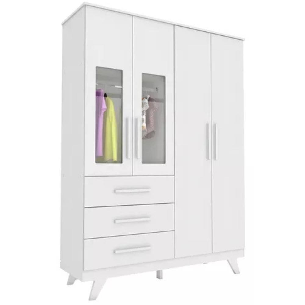 Guarda Roupa Infantil  Retrô Peroba 4 Portas 100% Mdf Branco